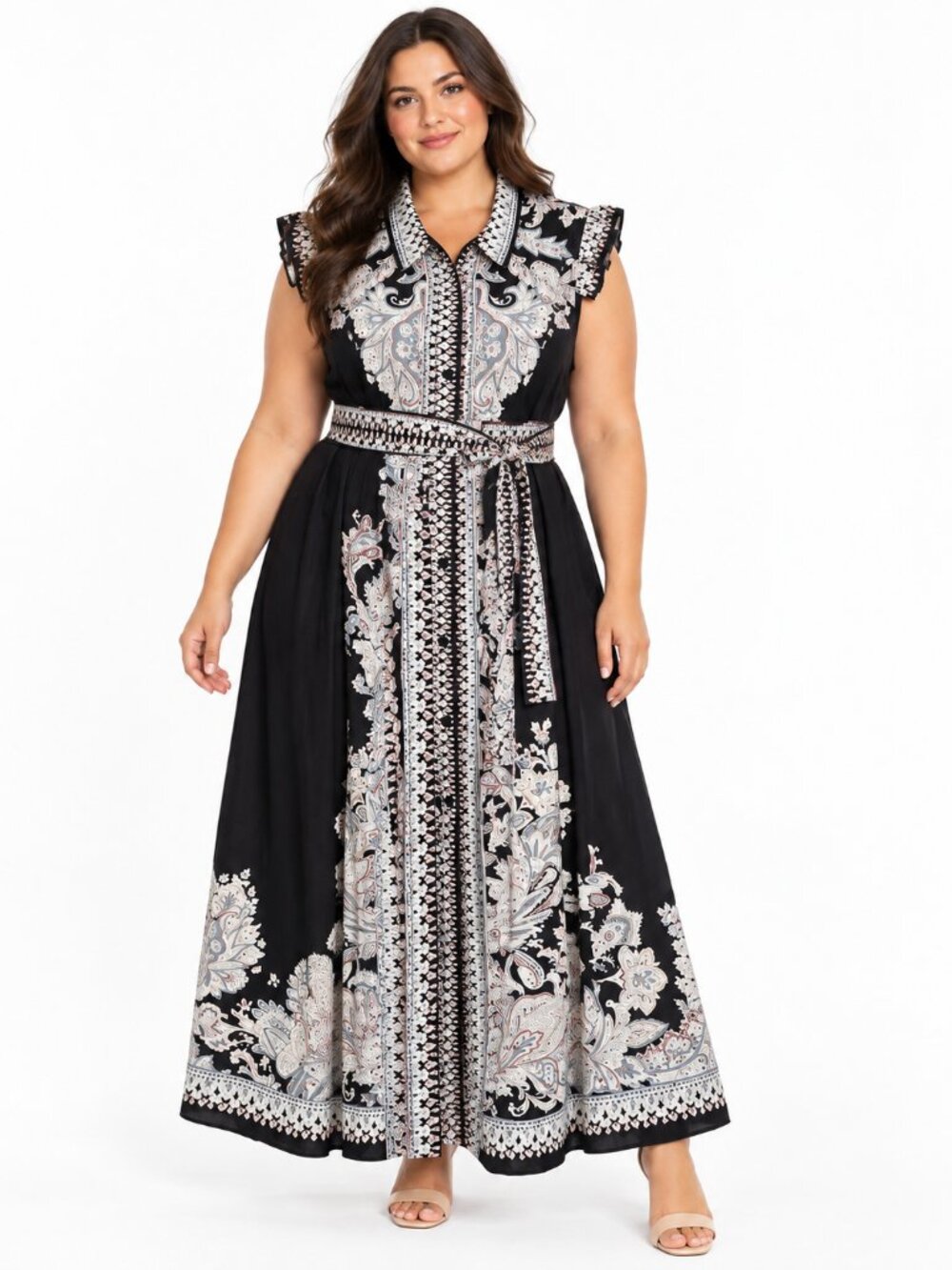 Paisley Print Maxi Shirt Dress – Size 1XL